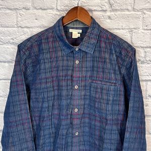 Carbon‎ 2 Cobalt Men Blue Long Sleeve Button Down Plaid Corduroy Shirt Sz Medium